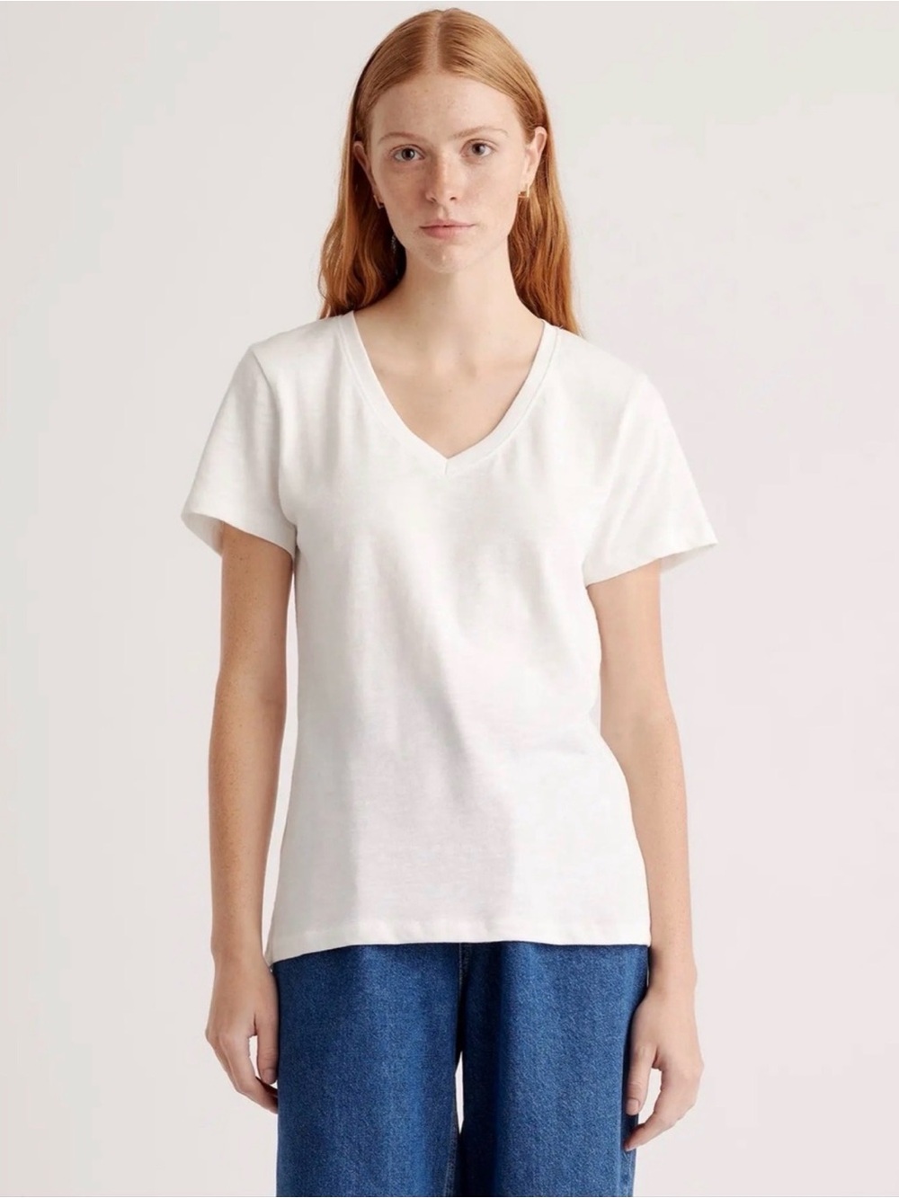 Quince 100% Organic Cotton Slub V-Neck Tee in White